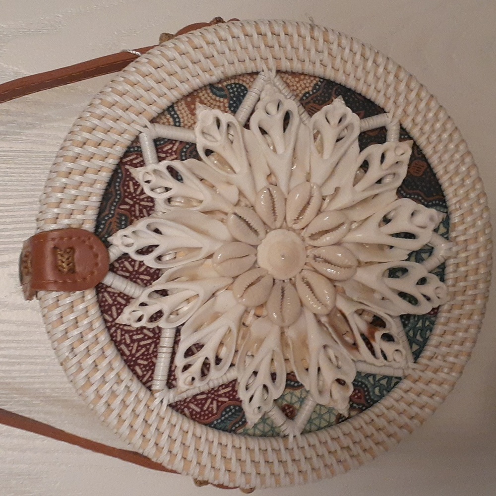 handcrafted artisan rattan handbag.